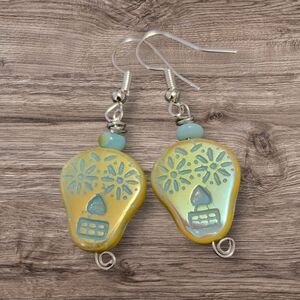 Czech Pressed Glass And Peruvian Opal Bead